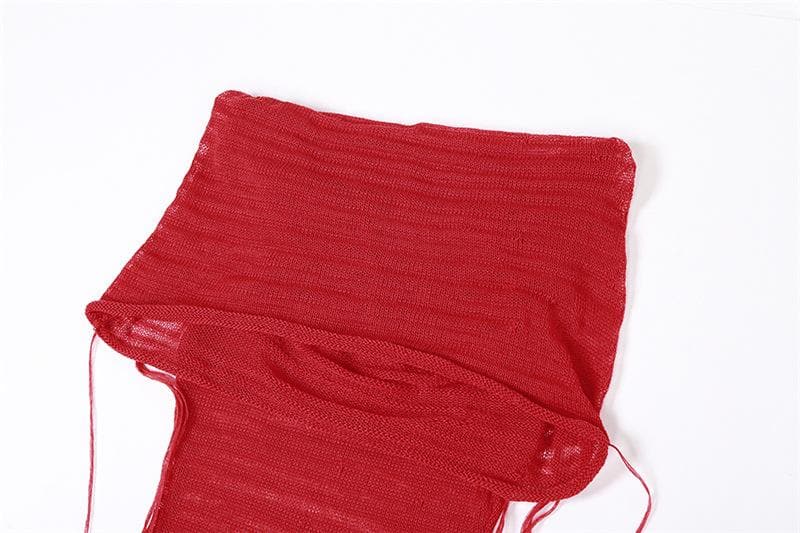 Crochet solid hoodie sleeveless see through maxi dress  | red tango dress