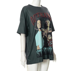 Contrast print short sleeve crewneck T-shirt top