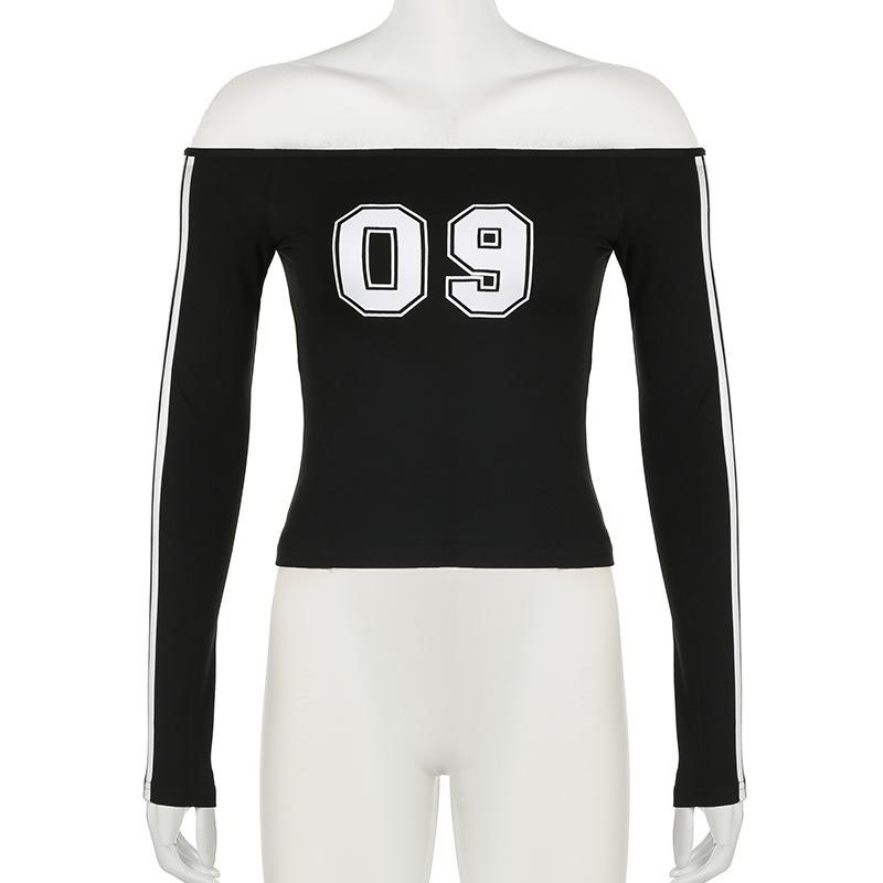 Long sleeve off shoulder "09" pattern top