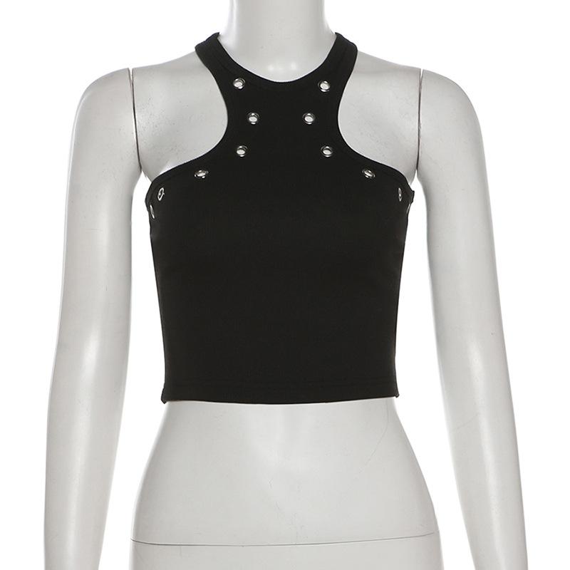 Crewneck sleeveless solid crop top