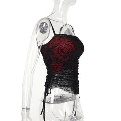 Lace drawstring ruched patchwork cami top
