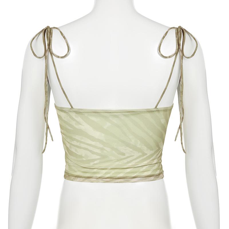 Bustier spaghetti strap zebra print mesh cami top