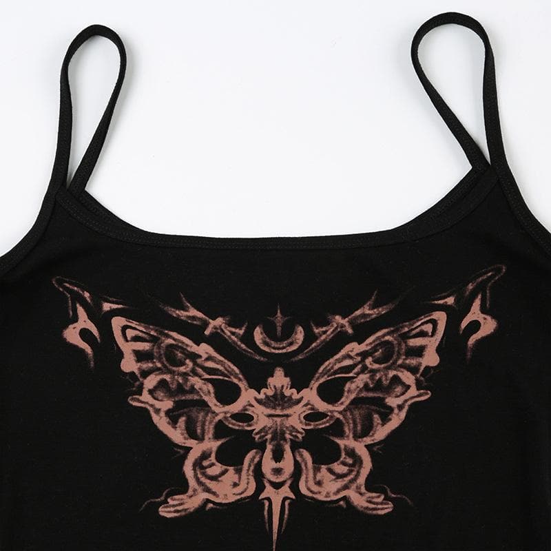 Butterfly print contrast backless cami top