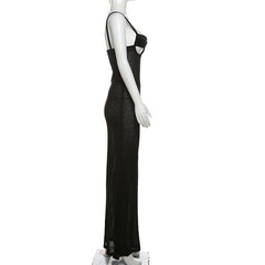 V neck hollow out backless see through cami maxi dress