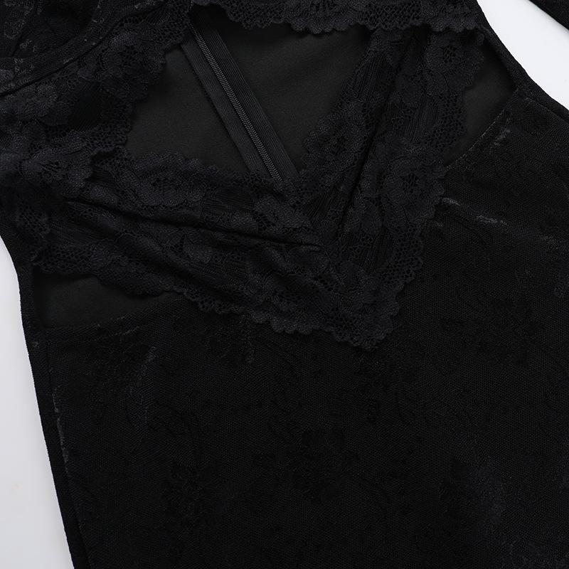 Long sleeve hollow out lace zip-up mini dress