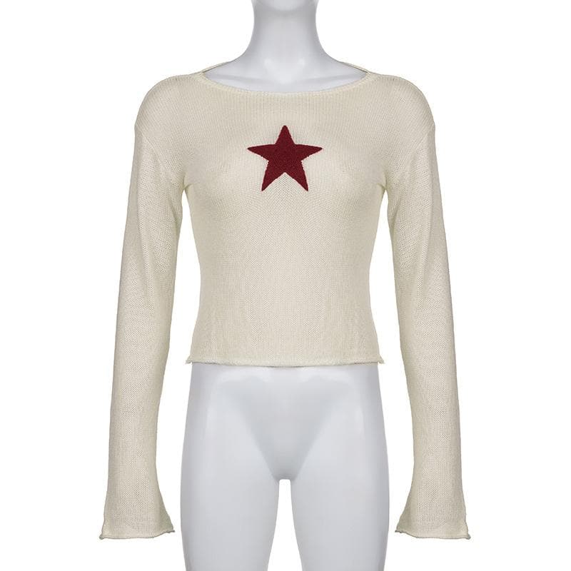 Knitted star pattern contrast long sleeve top