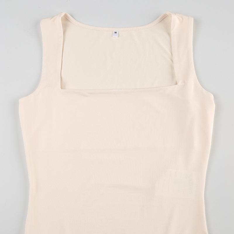 Square neck solid sleeveless tank bodysuit