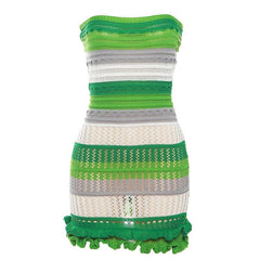 Backless ruffle contrast striped crochet tube dress  | red tango dress