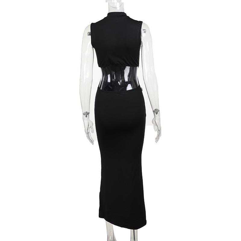 Sleeveless crewneck flower applique backless midi dress