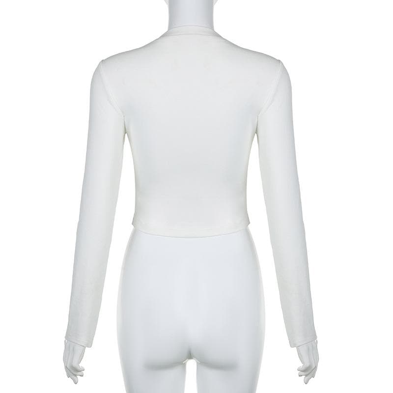 Bowknot pattern contrast long sleeve crewneck top