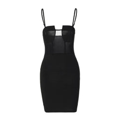Solid mesh patchwork backless cami mini dress  | red tango dress