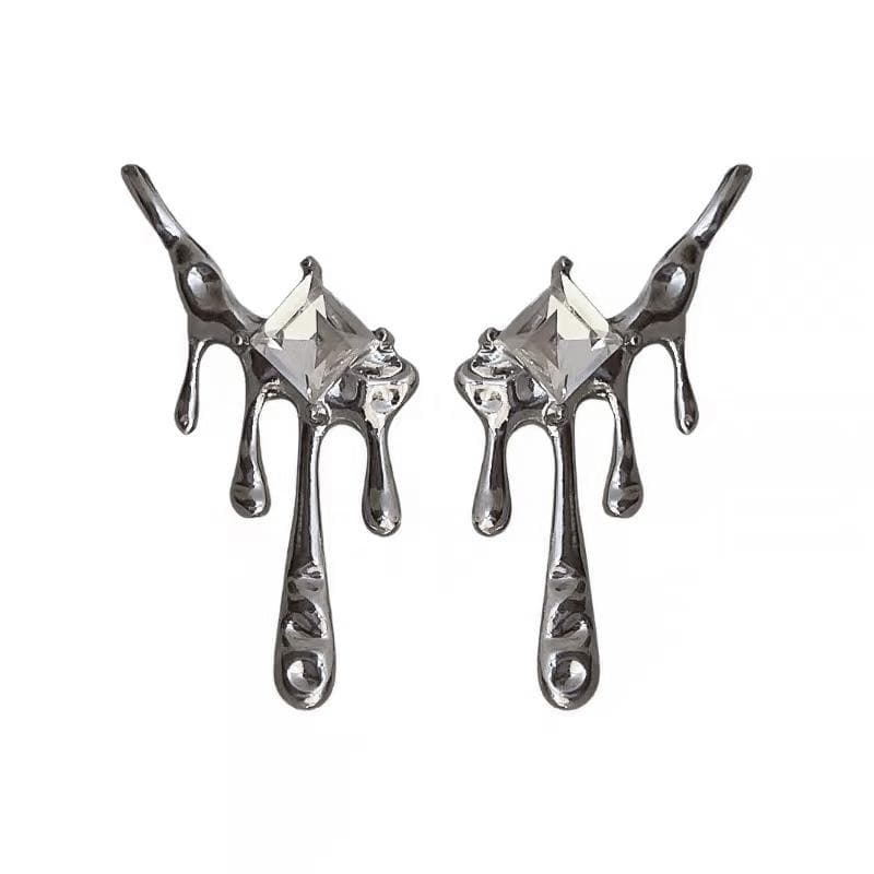 Irregular lava silver faux pearl rhinestone earrings