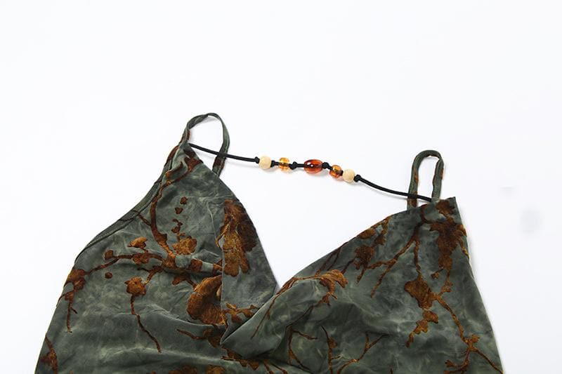 Cowl neck beaded velvet backless cami top
