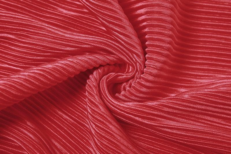Textured gloves ruffle solid hollow out halter backless mini dress  | red tango dress