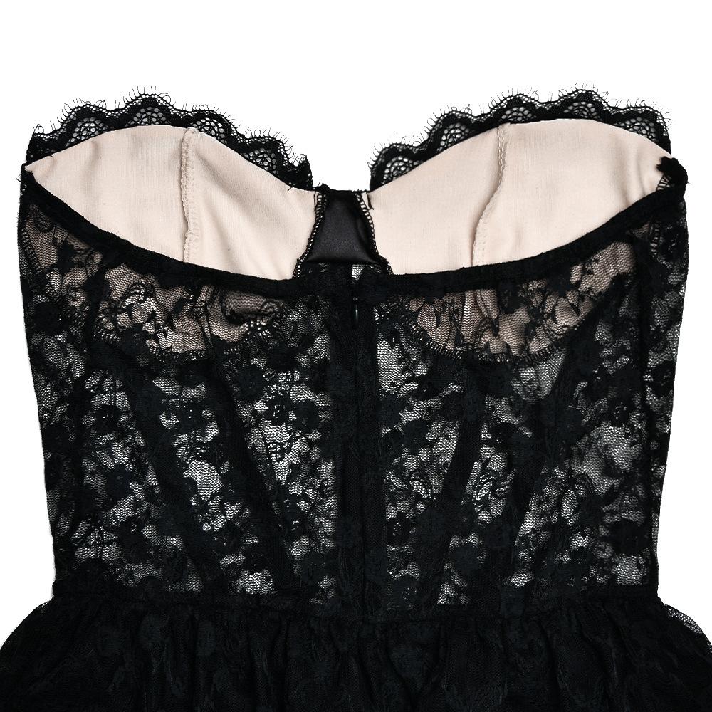 Sweetheart neck lace see through bustier ruched tube maxi dress  | red tango dress