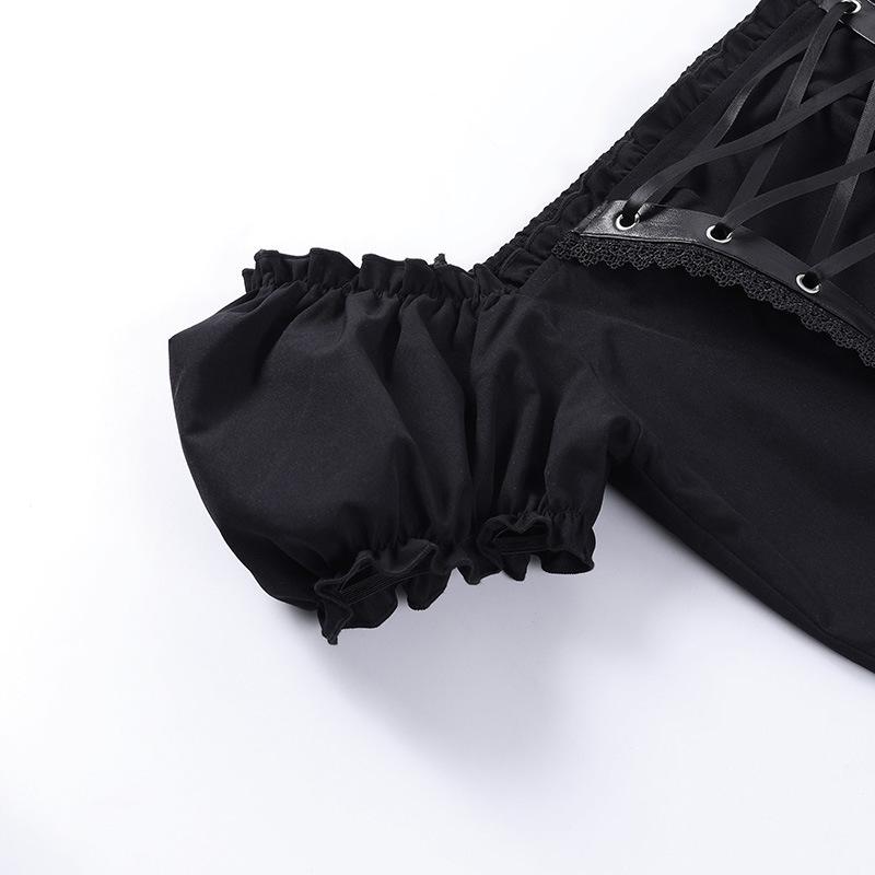 Short puff sleeve lace up self tie top