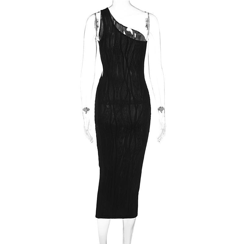 Textured one shoulder irregular hollow out solid midi dress  | red tango dress