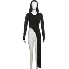 Hoodie long sleeve irregular 2 piece top