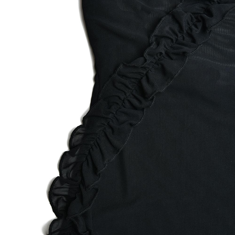 Sheer mesh see through ruffle solid cross back irregular mini dress  | red tango dress  | samba dress  | black rave dress  | black rave dress