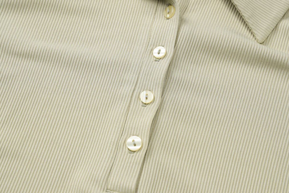Turnover collar long sleeve button top