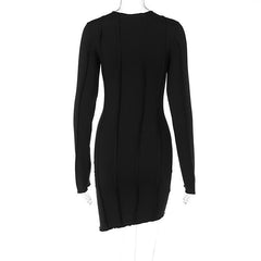 Stitch crewneck long sleeve solid mini dress  | red tango dress