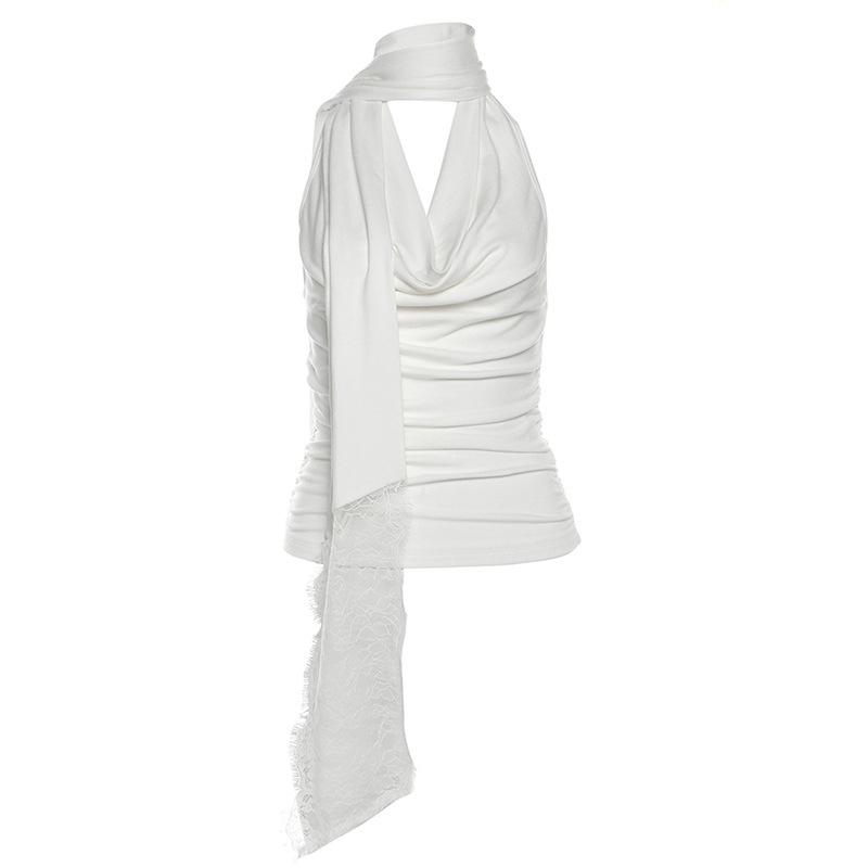Halter cowl neck ruched backless top