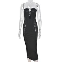 Hollow out beaded mesh backless tube midi dress