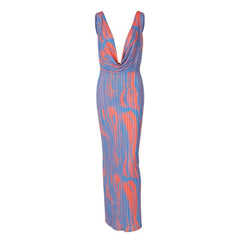 Contrast print cowl neck sleeveless backless maxi dress  | red tango dress