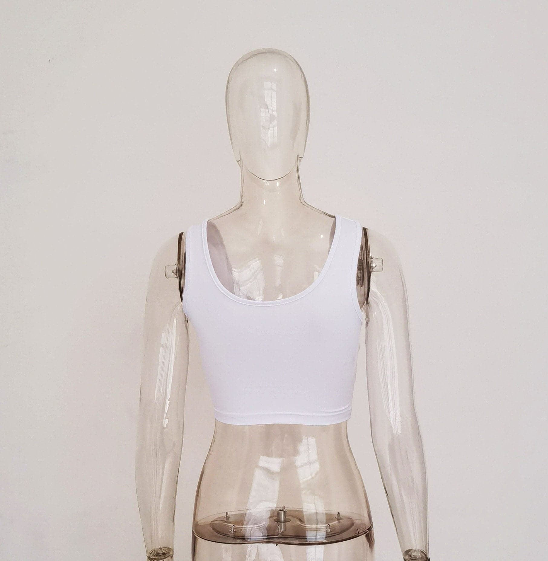 Double layered U neck low cut hollow out solid crop cut out top