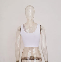 Double layered U neck low cut hollow out solid crop cut out top
