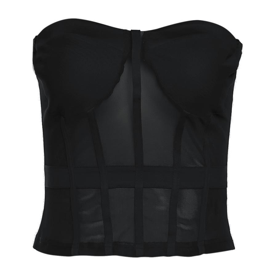 Sweetheart neck mesh stitch patchwork tube top