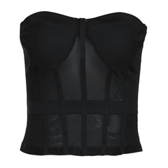 Sweetheart neck mesh stitch patchwork tube top