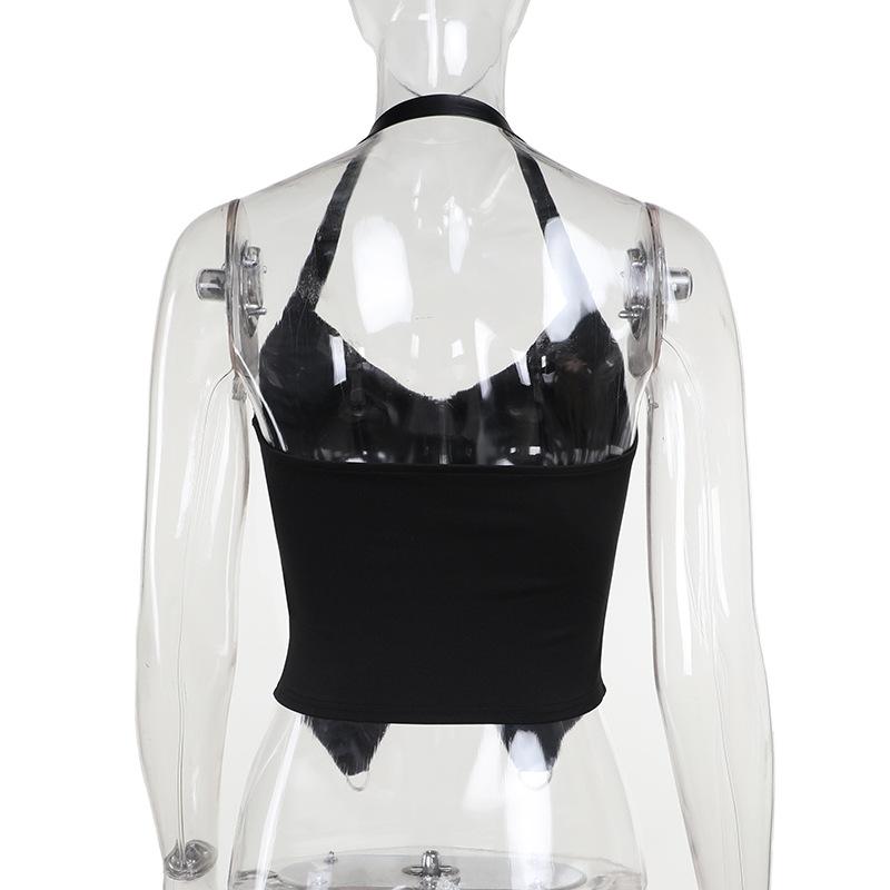 Halter zip-up rivet o ring v neck top