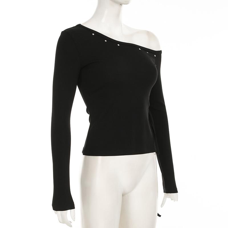 Long sleeve one shoulder slit self tie top