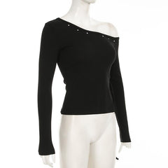 Long sleeve one shoulder slit self tie top