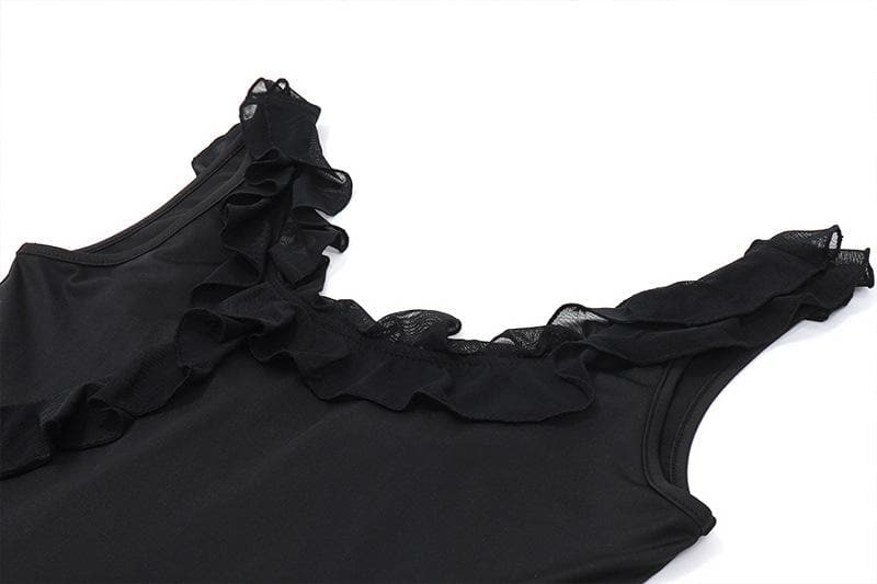 Ruffle u neck solid sleeveless irregular crop top