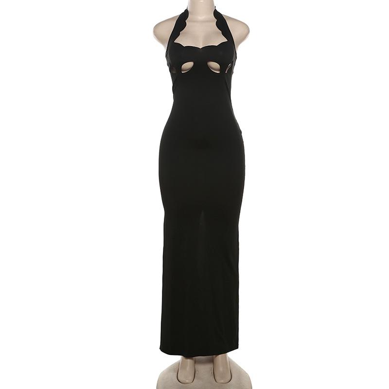 Halter hollow out backless high slit maxi dress