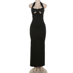 Halter hollow out backless high slit maxi dress