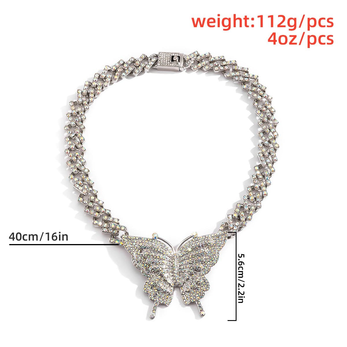 Butterfly pendant rhinestone cuban necklace