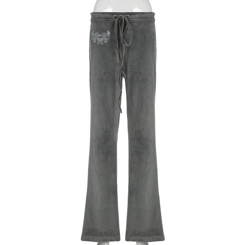 Velvet beaded self tie low rise pant