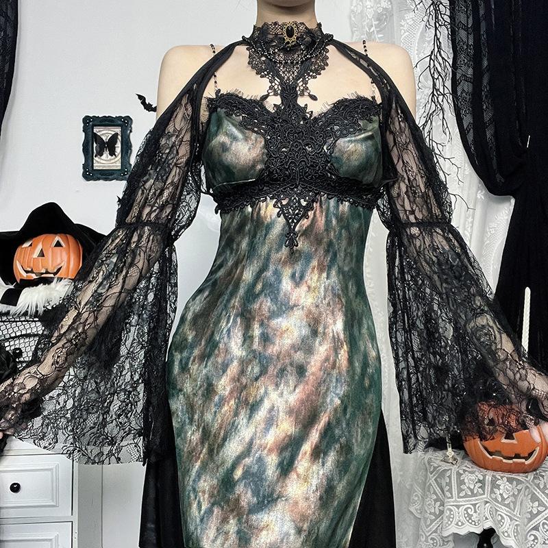 Long sleeve off shoulder lace hollow out shrug top