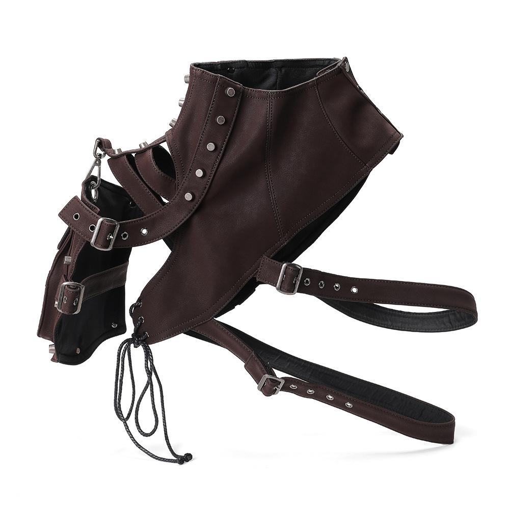 High neck buckle hollow out pocket top