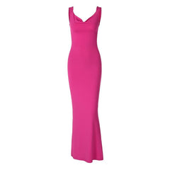 Cowl neck bowknot sleeveless backless solid maxi dress  | red tango dress