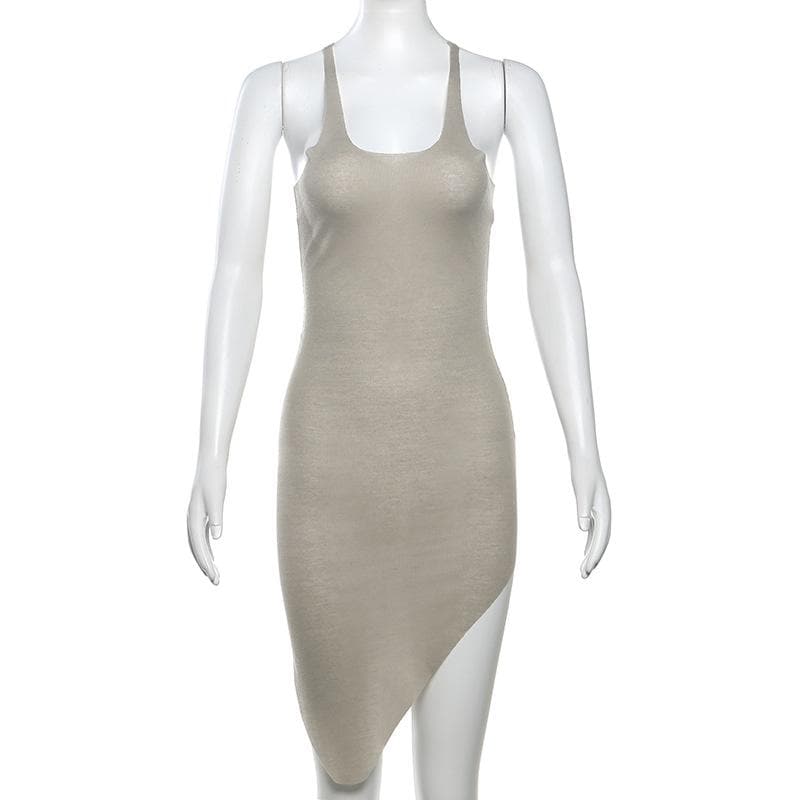 U neck sleeveless irregular solid tank top