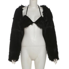 Long sleeve halter fluffy 2 piece coat top