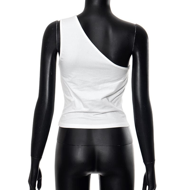 One shoulder ruched irregular solid backless top