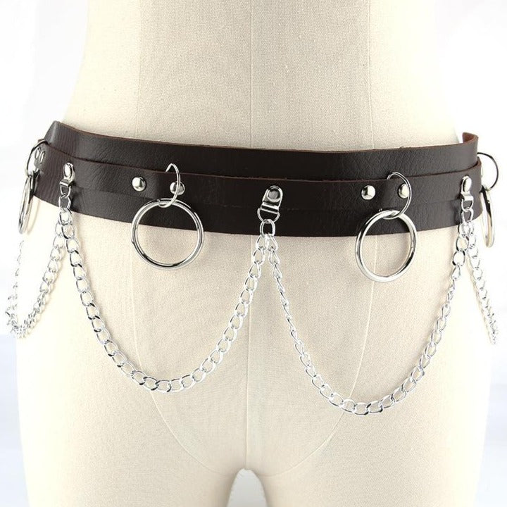 PU leather o ring metal chain belt