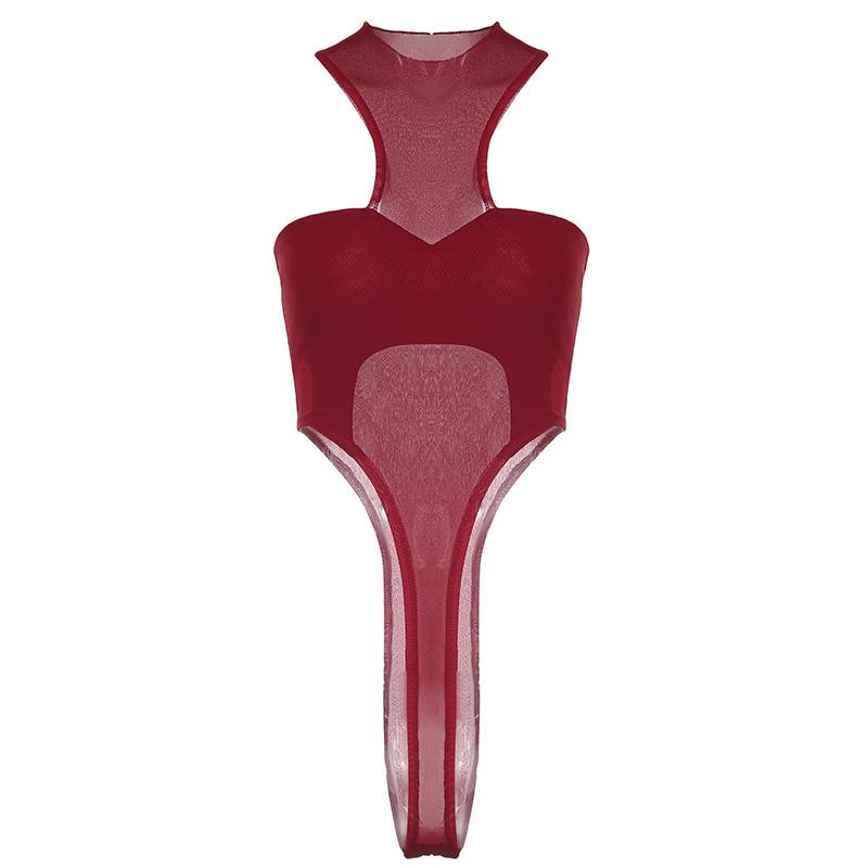 Crewneck mesh solid button bodysuit