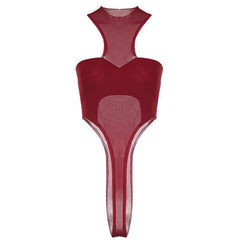 Crewneck mesh solid button bodysuit