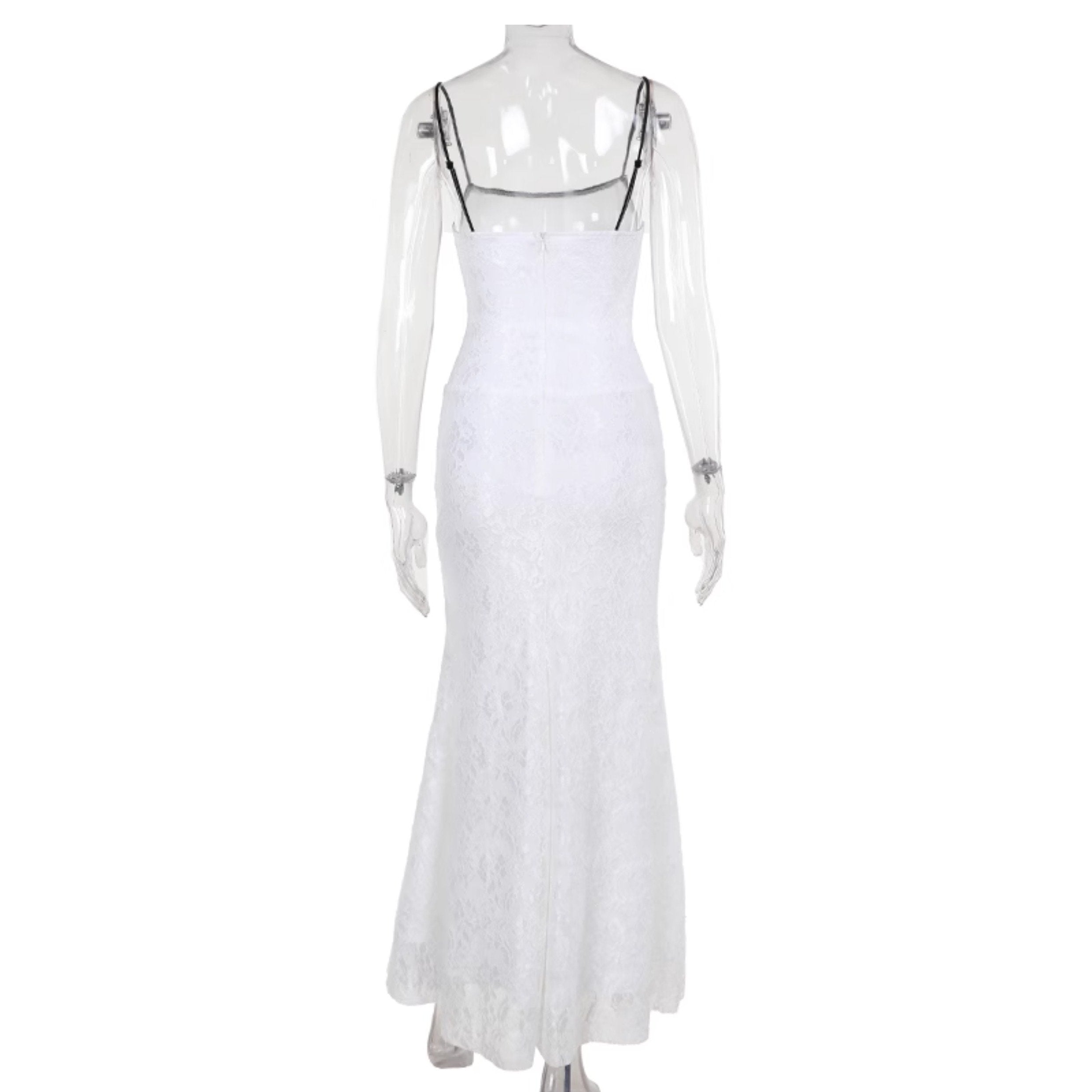 Lace cross front zip-up cami maxi dress